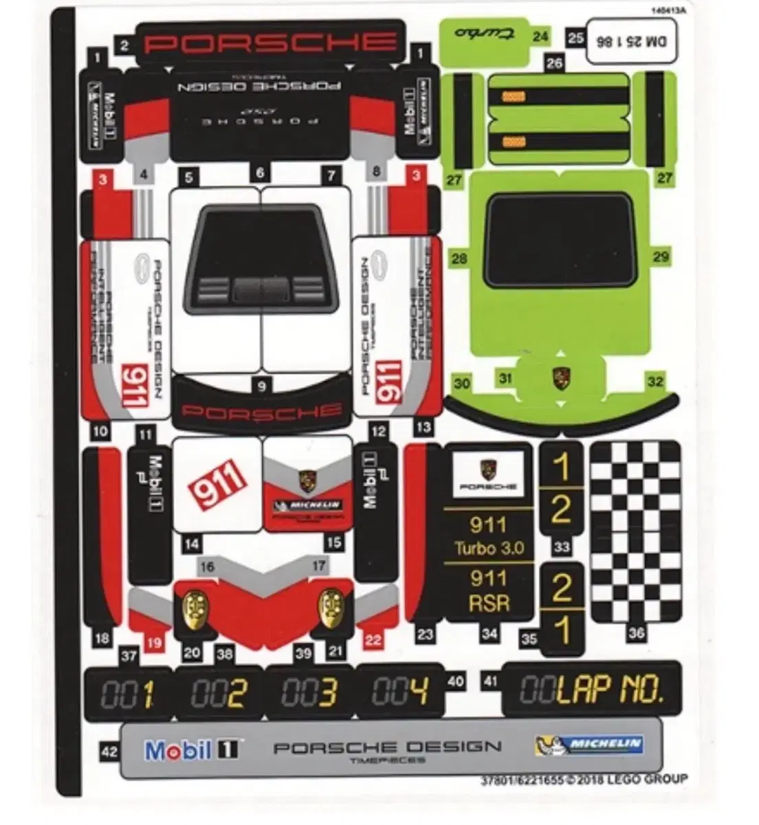 레고 스피드챔피언 포르쉐 911 RSR 과 911 터보 3.0 75888 스티커