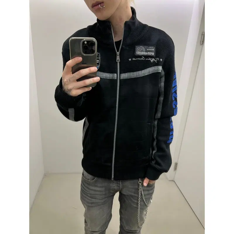 EXR 레이싱 패치 니트집업 r4558