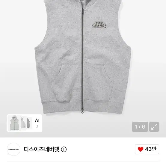 디스이즈네버댓 슬리브리스 집업 후디 그레이 xl