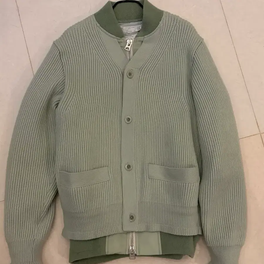 sacai 사카이 Nylon Twill x Knit 가디건 세이지그린 사이즈2