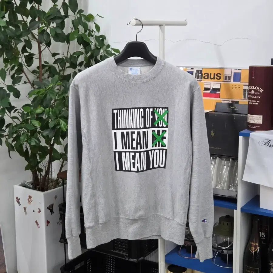 챔피온 블루택 리버스위브 프린팅 스웻셔츠 M