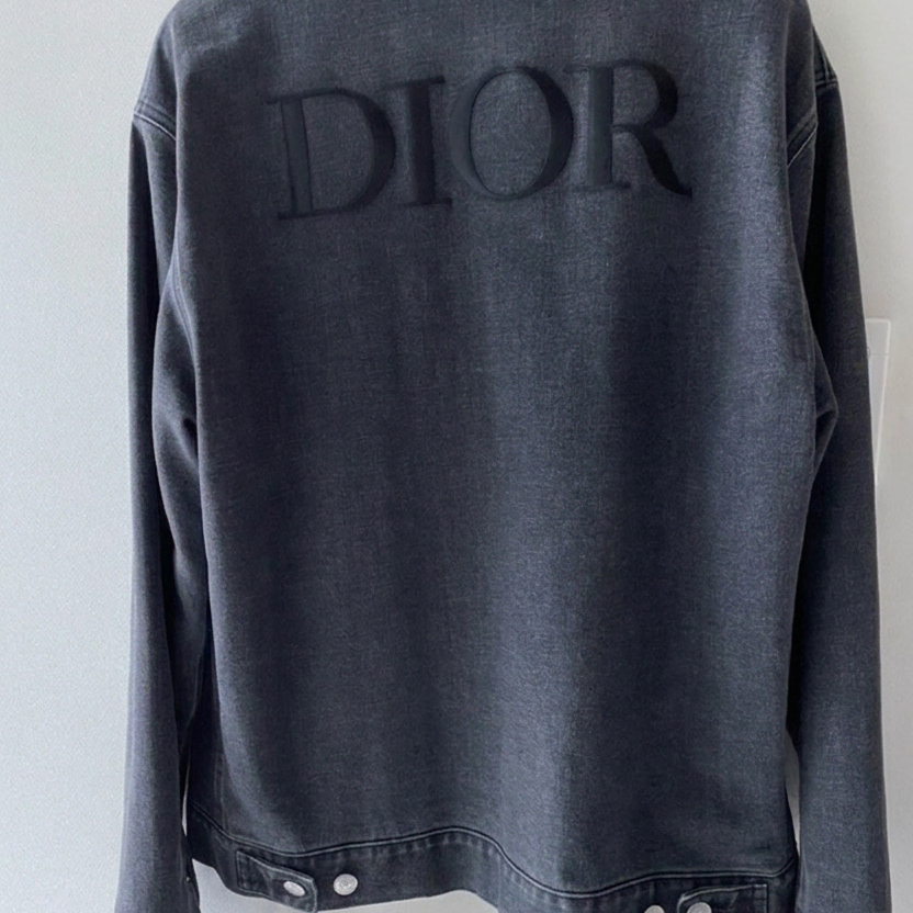 디올 DIOR 코르듀이 블랙 흑청 워싱 투톤 데님 로고 자켓