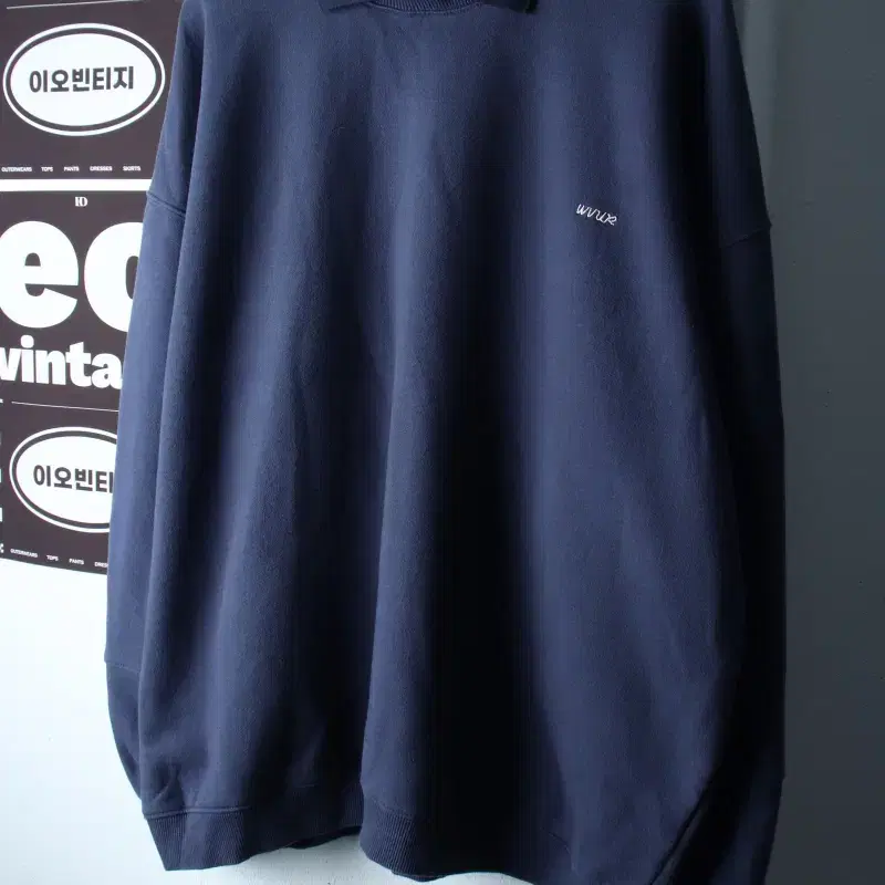 (L-2XL) 맨투맨 티셔츠 빅사이즈 카라 네이비 기모-H38266
