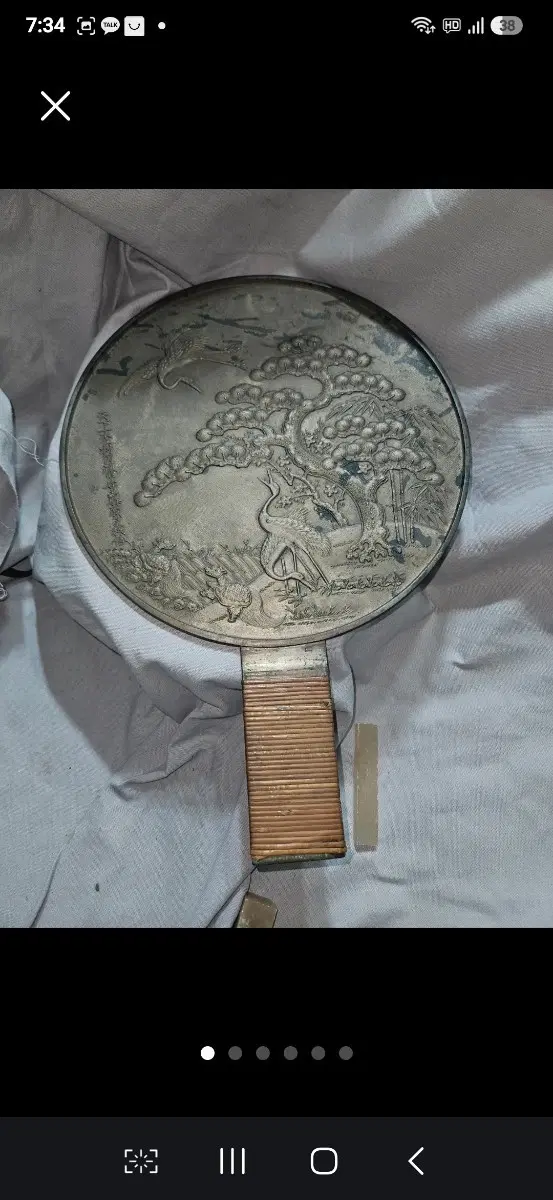 일본 에도시대 추정 대형 청동 동경 화경 송죽매 학거북문 재명 39cm