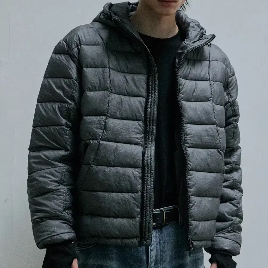 피인오 커브 라운드 후드 패딩 먹색 1사이즈