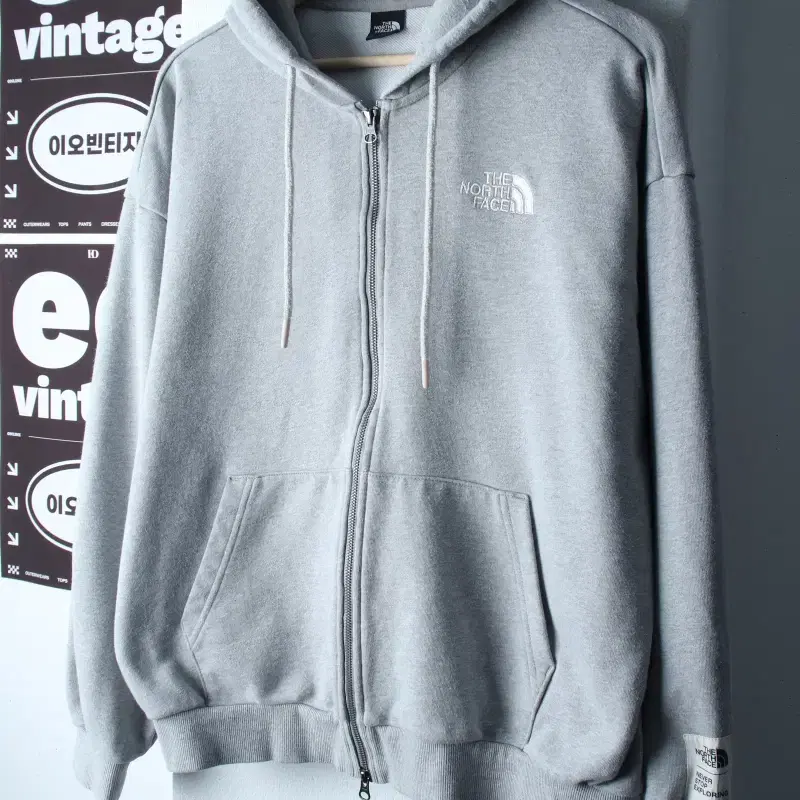 (L-XL) 노스페이스 후드집업 스몰로고 그레이 올드스쿨-H38149