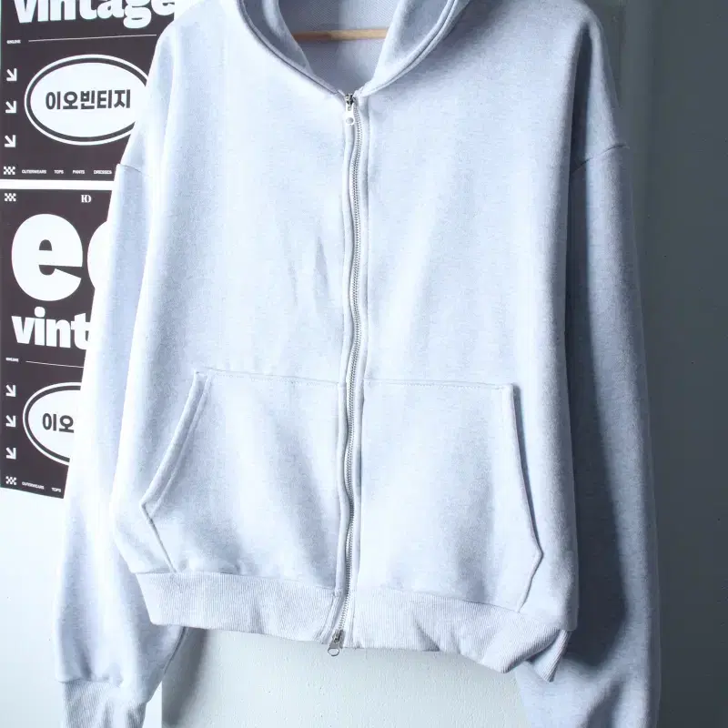 (L-2XL) 언더오프 후드집업 투웨이 멜란지 그레이 무지-H38168