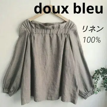 [ doux bleu 두블루 ] 린넨 100% 긴팔 개더 블라우스