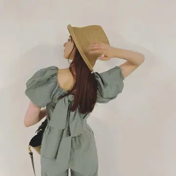 SNIDEL 체크 퍼프 슬리브 블라우스 체크 하이웨스트 스트레이트 팬츠