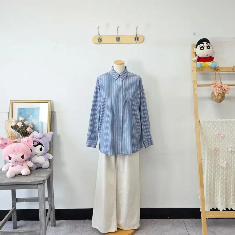 빈티지 만원샵 ROOMPACKER  블루 스트라이프 셔츠