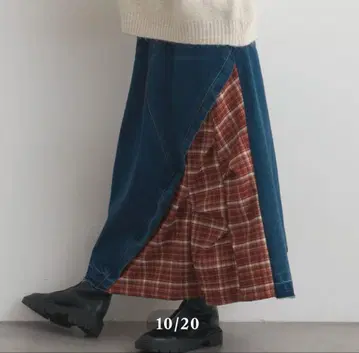 ABITOKYO 아비토쿄 비대칭 데님 롱 스커트 체크