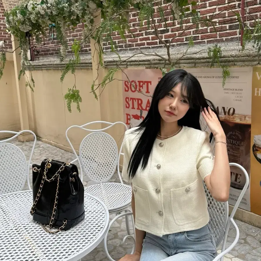 새상품 트위드 반팔 자켓 아이보리