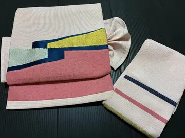 만들어진 오비 원터치 부착 오비 실크 핑크 계열 기하학 문양 모던 653-13