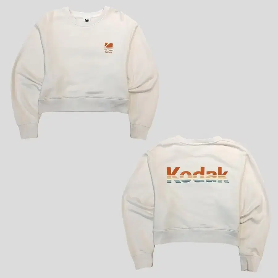KODAK 코닥 아이보리 레인보우 무지개 빅로고 코튼 블렌드 크롭 가오리핏 맨투맨 티셔츠 WOMANS M
