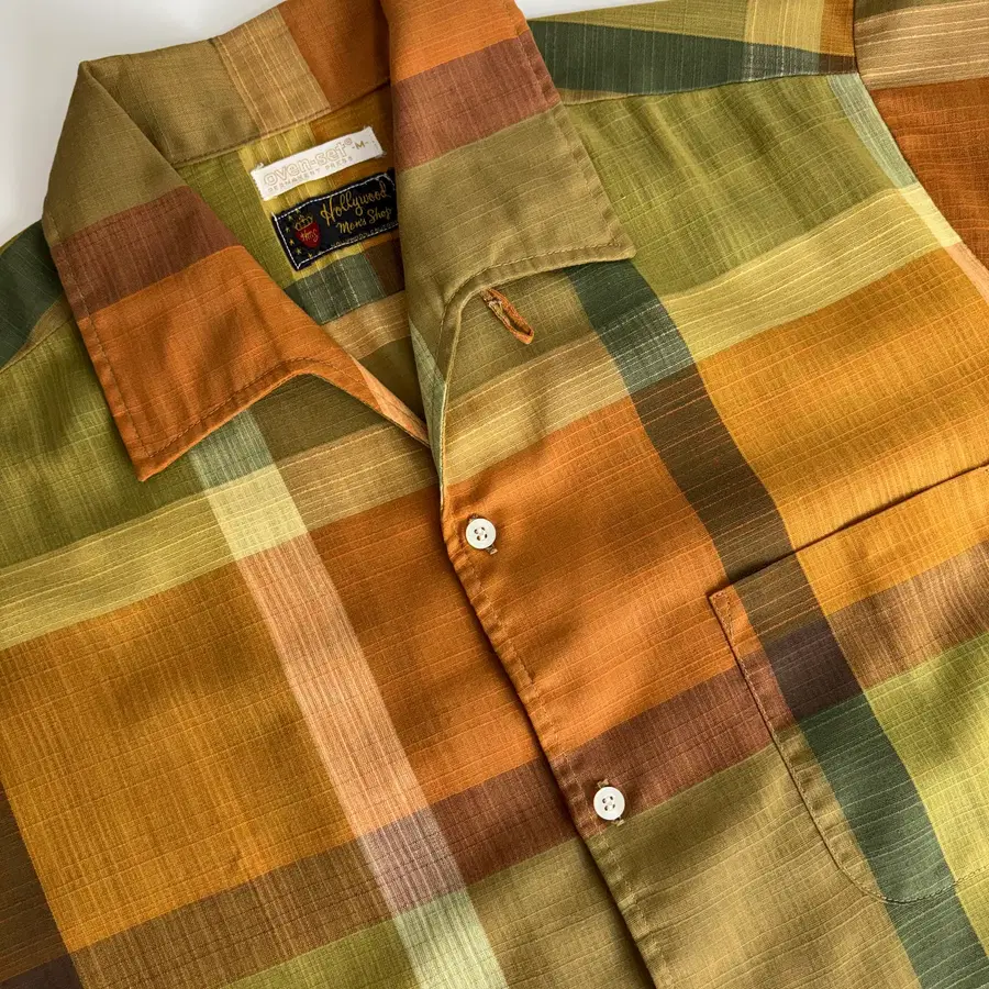 50s-60s Hollywood Men's Shop 체크 오픈카라 셔츠