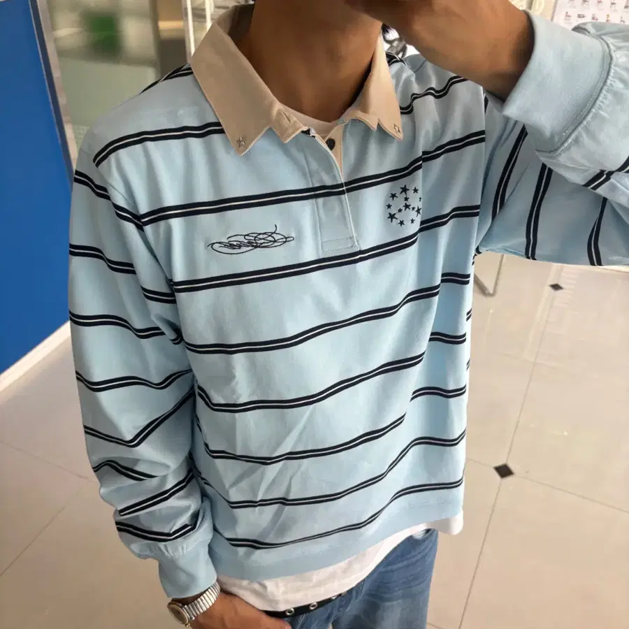 BELVET 벨벳 striped rugby shirt