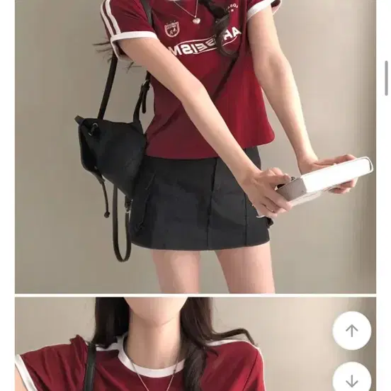 새상품)애리스 트랙 라인 반팔 레드 버건디 와인색상 에이블리 지그재그