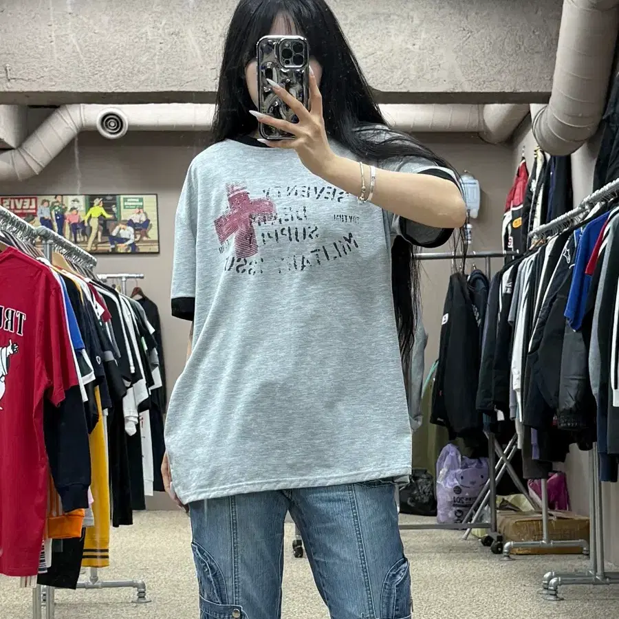 빈티지 링거 반팔 티셔츠 그레이 S297