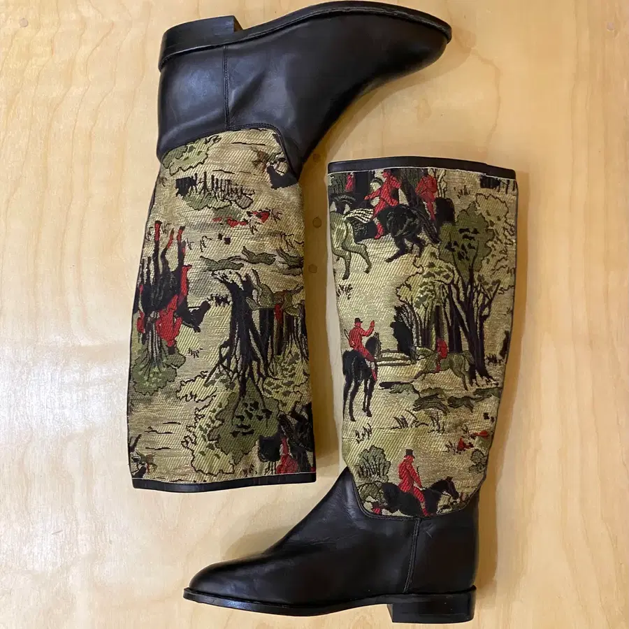 (새제품) VTG horse riding boots 승마 자가드 패브릭 레더 부츠