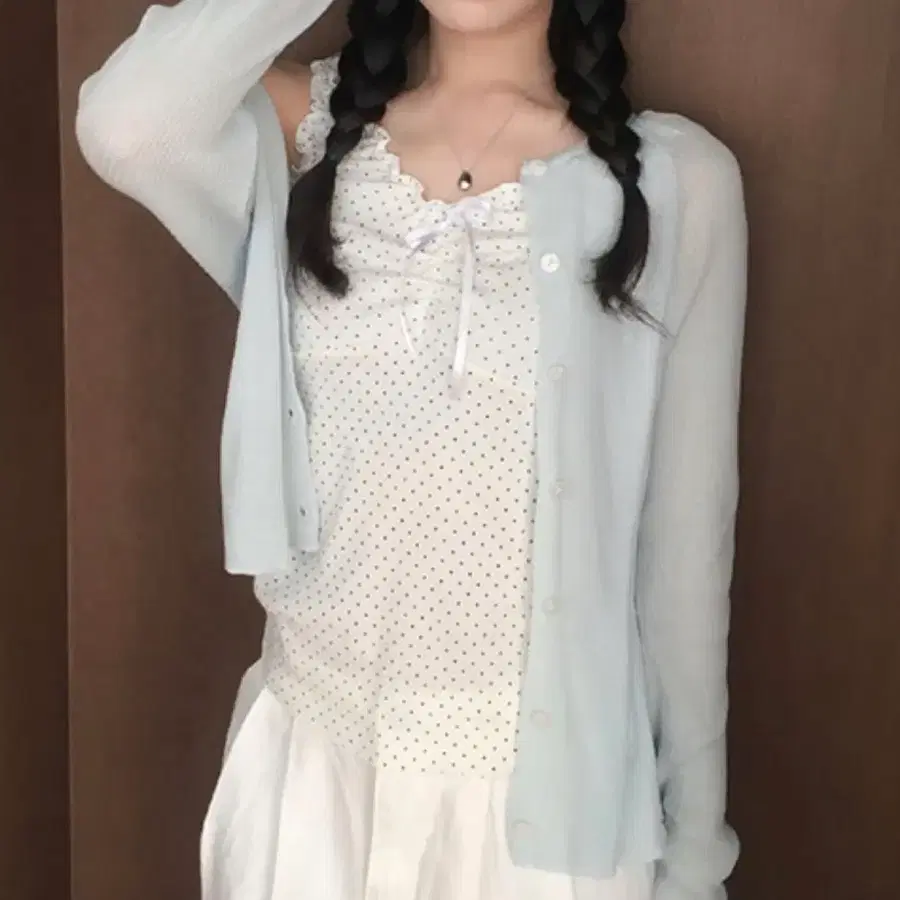 도트 프릴 리본 나시