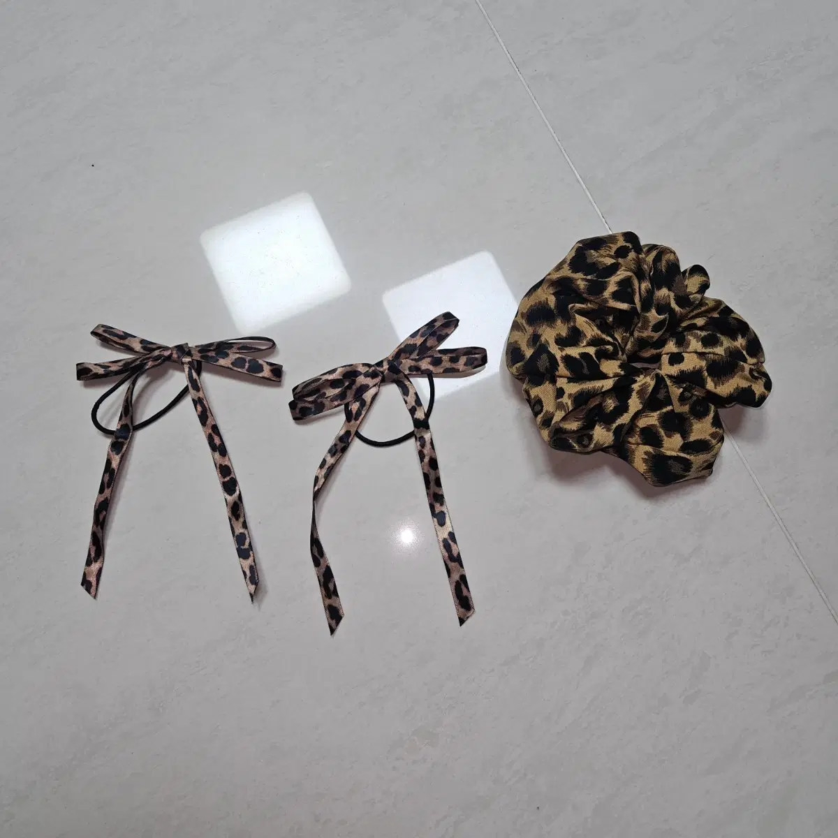 H&M 호피 스크런치 곱창, 레오파드 리본 머리끈 새상품