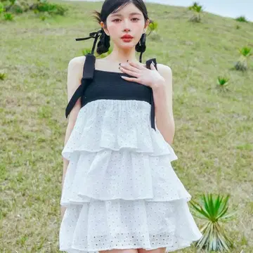 Darich 니트 도킹 코튼 레이스 미니 원피스