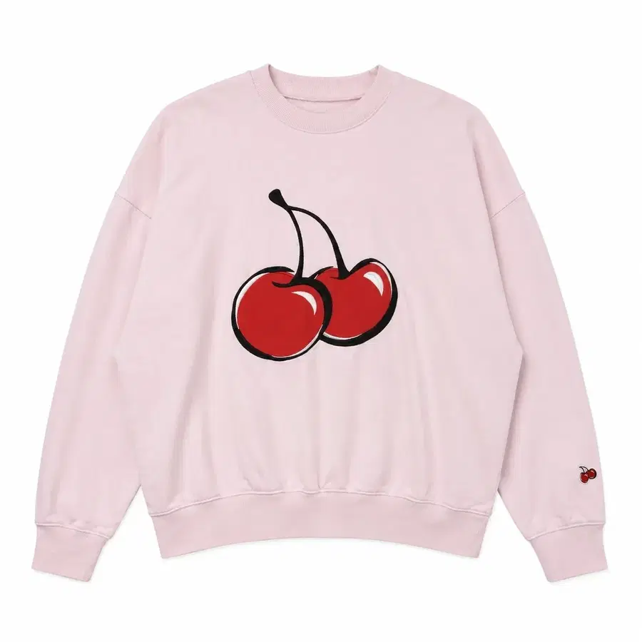 여 프리(~XL) 키르시 핑크 빅체리 로고 맨투맨 티셔츠