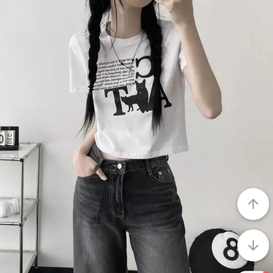 크롭티 반팔 티셔츠 고양이 프린팅 에이블리