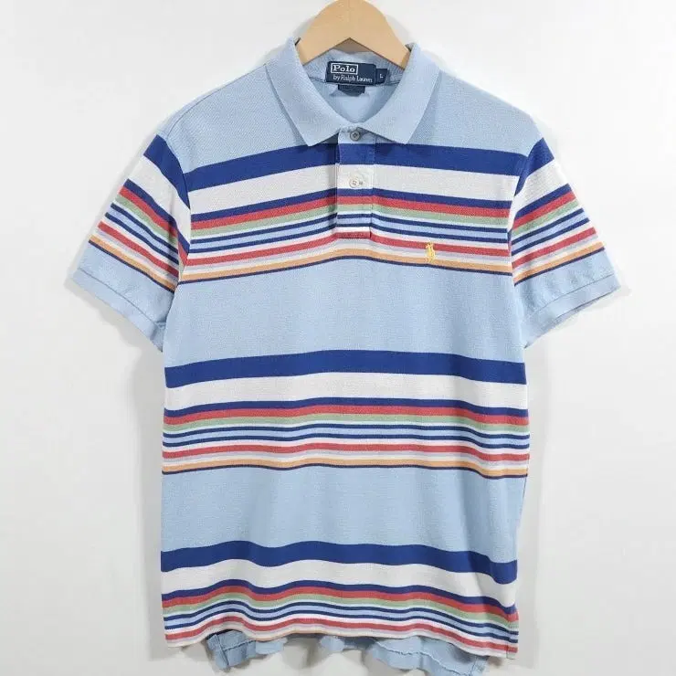 100 POLO 폴로 랄프로렌 카라티 반팔셔츠 90년대 스트라이프 커스텀핏 스카이블루