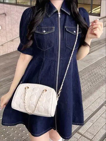 INGNI 데님 반팔 미니 원피스