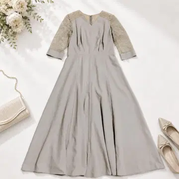 AIMER Acret 레이스 소매 롱 원피스 L 그레이지 일본제