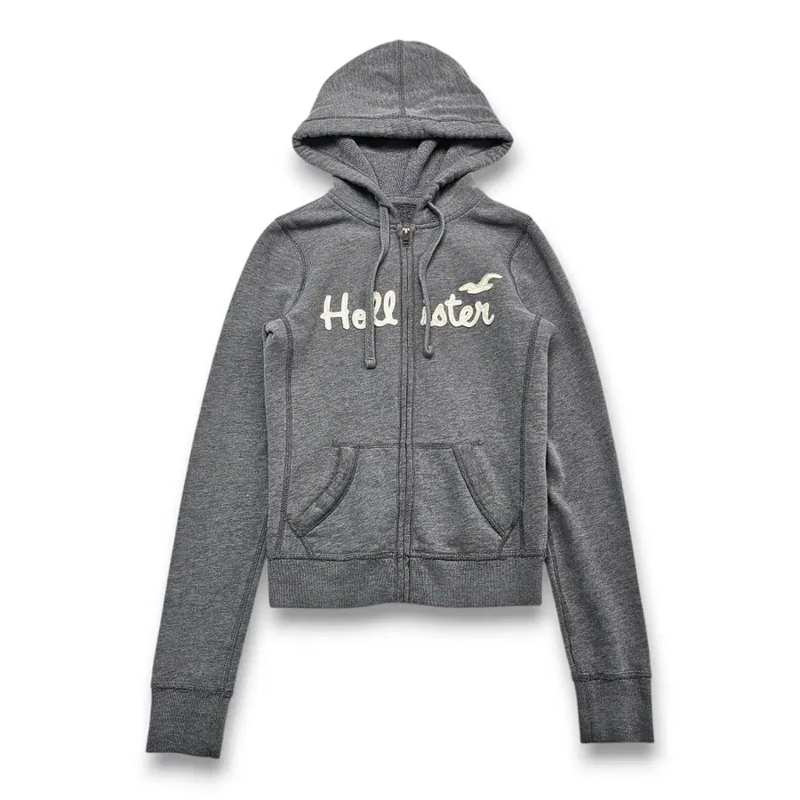 XS HOLLISTER 홀리스터 필기체 자수 로고 차콜 후드집업