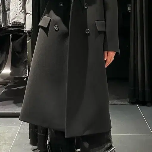 준지 /23fw 펠트 울 저지 후드 디테처블 더블 오버핏 롱코트 /52