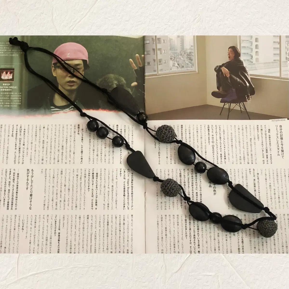 빈티지 블랙 모형 그레이 뜨개실 볼 목걸이 오리엔탈 갸루 페어리