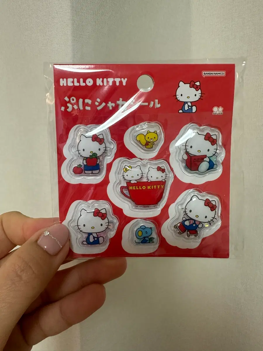 일본 산리오 키티 레드 스팽글 샤카샤카 씰 반짝 입체 볼록 스티커
