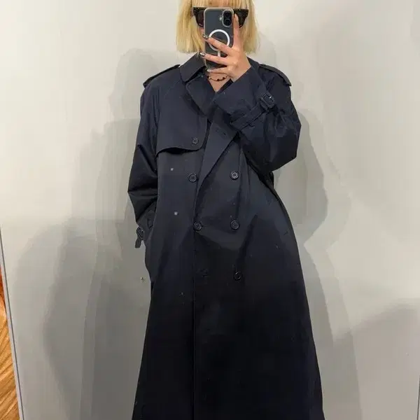 66 버버리 더블 브레스트 롱 트렌치코트 네이비