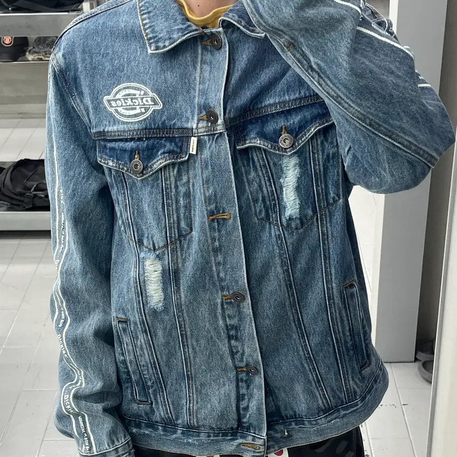 (S) 디키즈 트러커 디스트레스드 데님 중청자켓