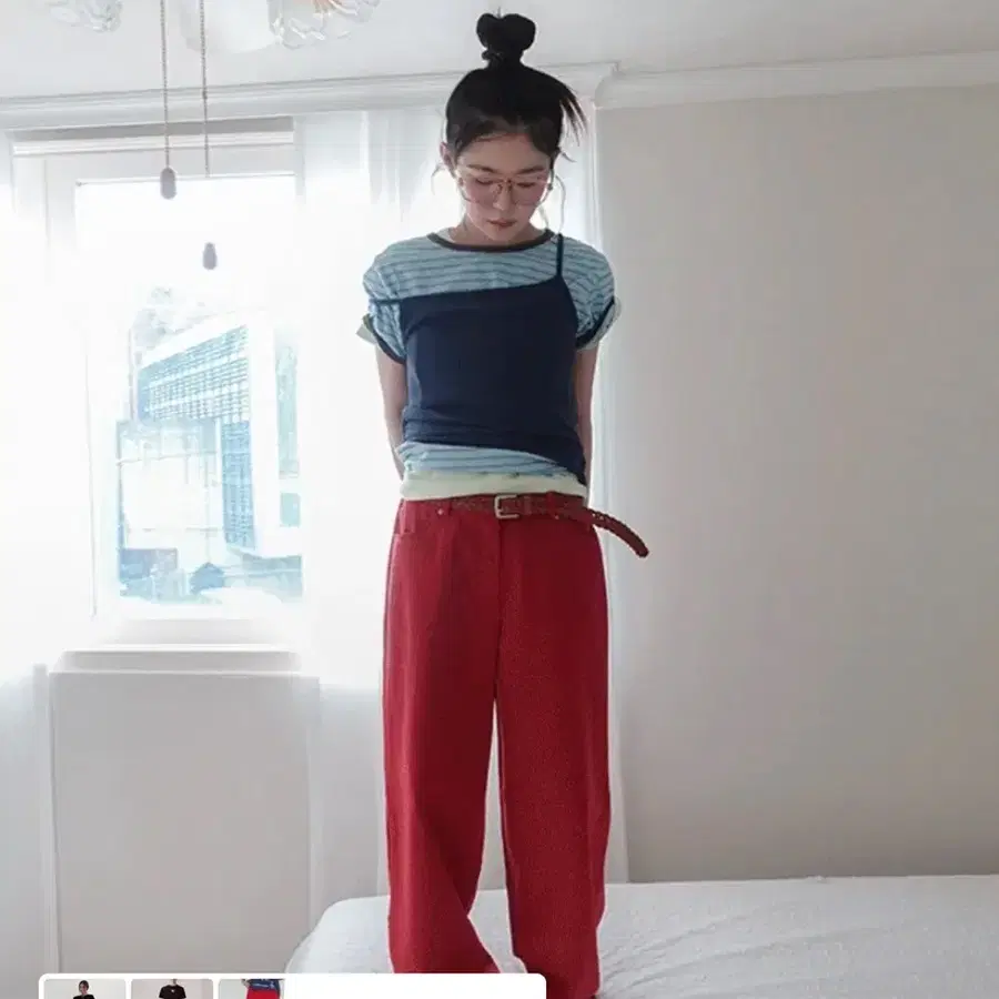 데일리쥬 빈프 컬러 스탠다드 코튼 밴딩 팬츠 블루