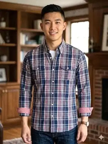 J827 타미힐피거 긴팔 캐주얼 셔츠 M 체크 버튼 다운 남성용