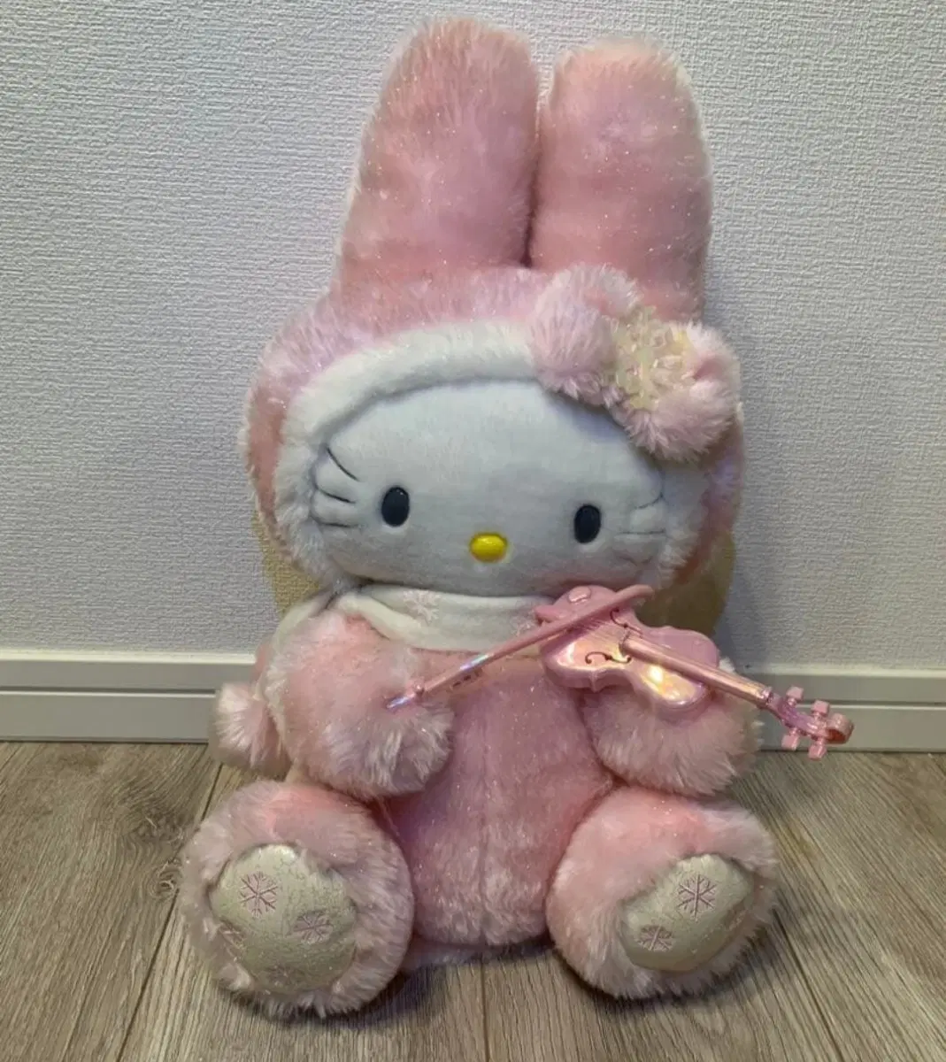산리오 레트로 고전 키티 핑크 바니 토끼 바이올린 치는 키티 인형
