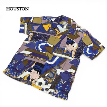 HOUSTON 휴스턴 알로하 셔츠 우키요에 올 패턴 일본풍 패턴 M 오픈 카라 반팔