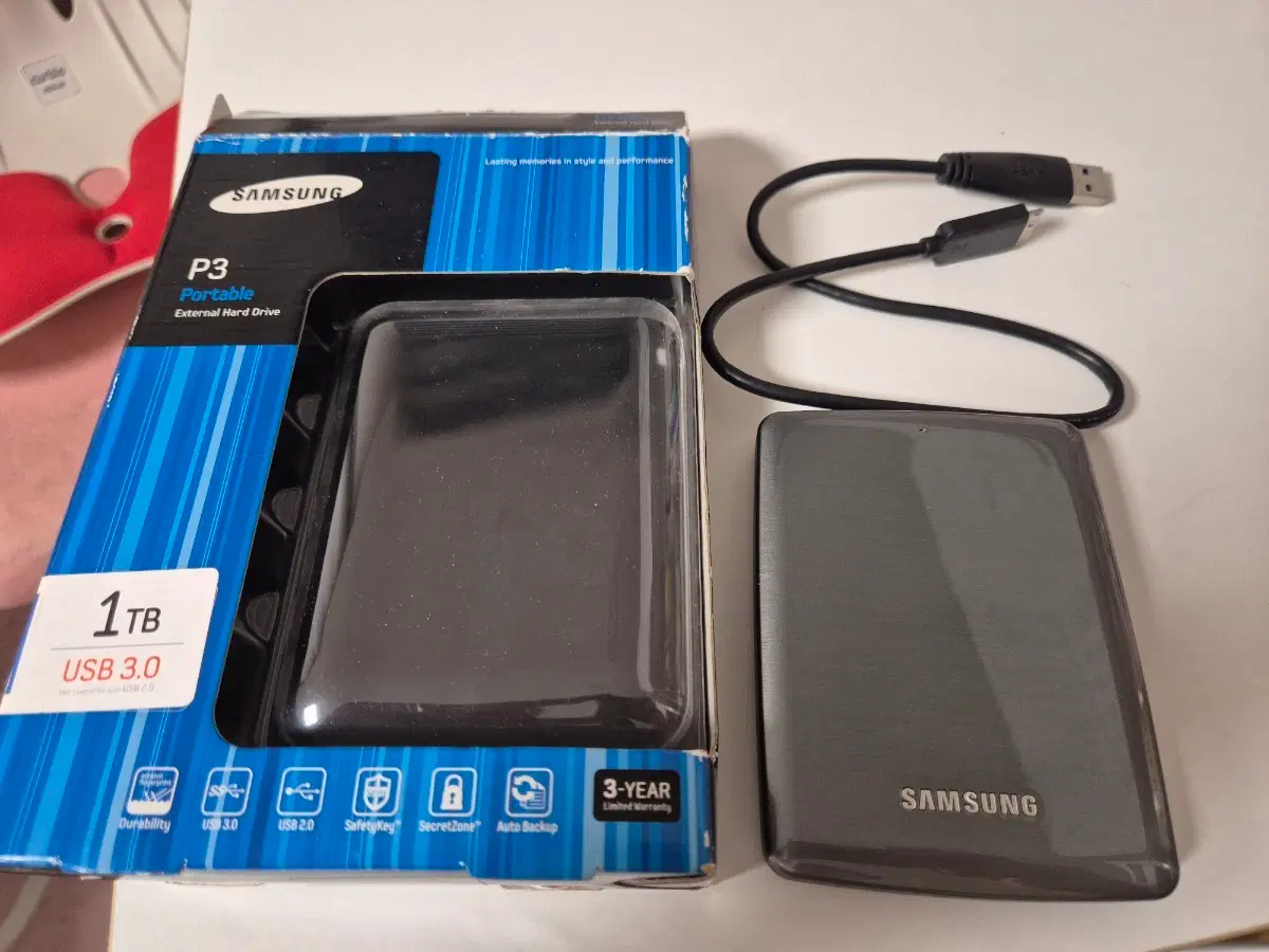 삼성 P3 외장하드 1TB USB 3.0(박스,부속모두)