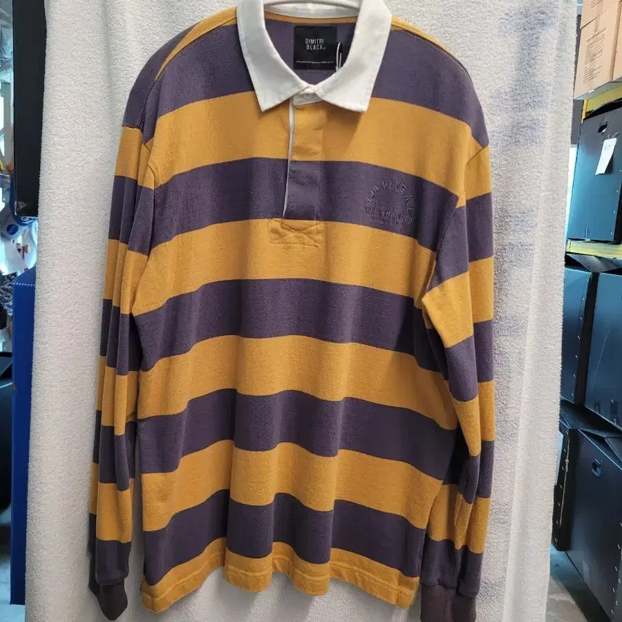 디미트리 블랙 스트라이프 카라 긴팔티 남성  2,XL