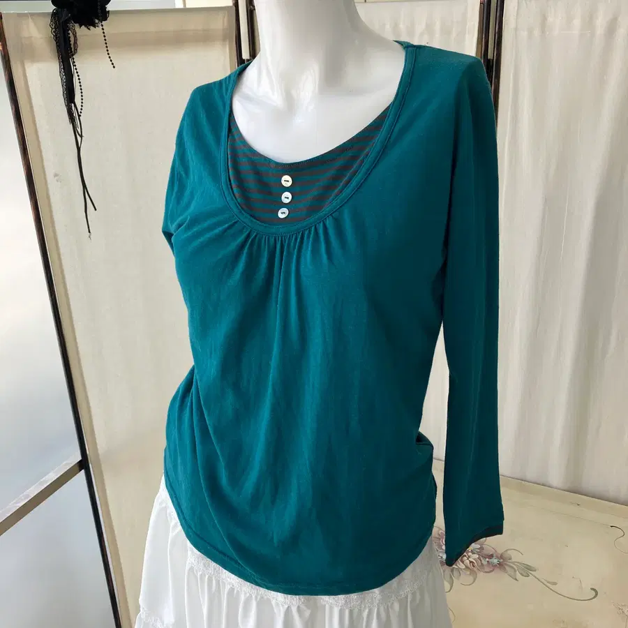 teal stripe layered mori long sleeve