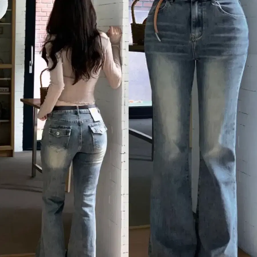 여성 부츠컷 청바지 연청 워싱 데님 팬츠