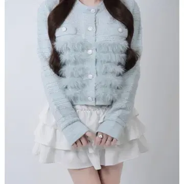 새상품급) Lumignon Lumi tweed-like fur knit 블루화이트 | 니트