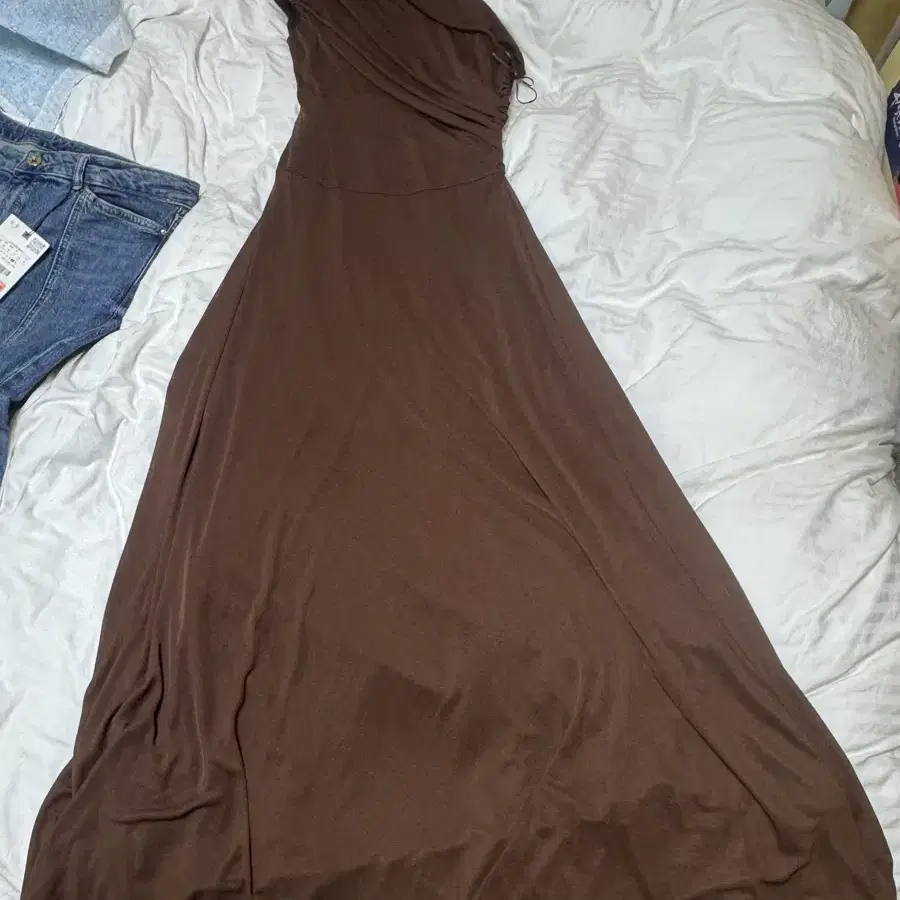 ZARA 브라운 셔링 맥시 원피스 M