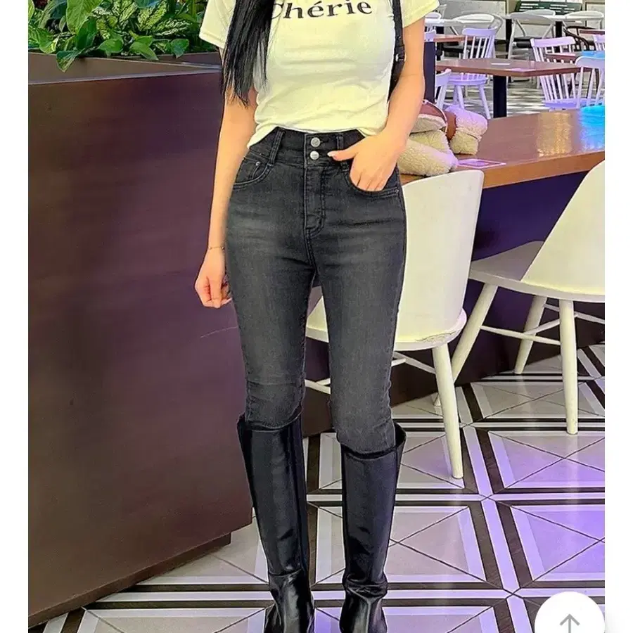 모디핏 하이웨스트 청바지 진청