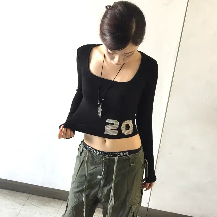 Vintage 고스펑크 고딕 갸루 넘버 롱슬리브