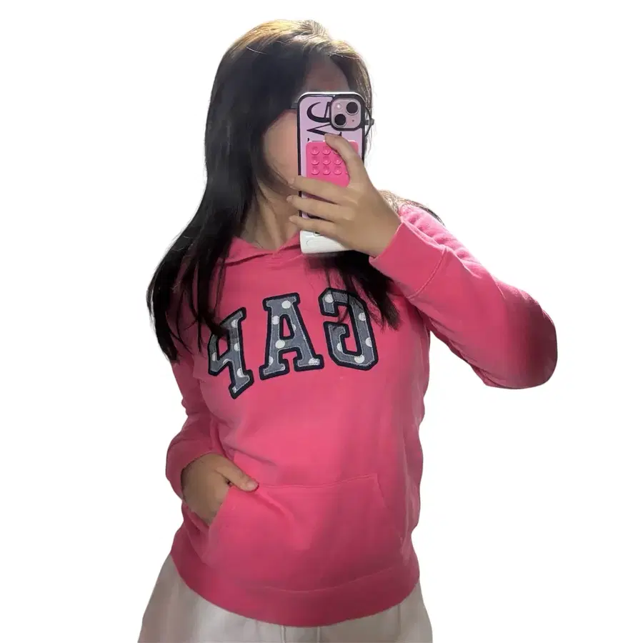 갭 핑크 땡땡이 후드티